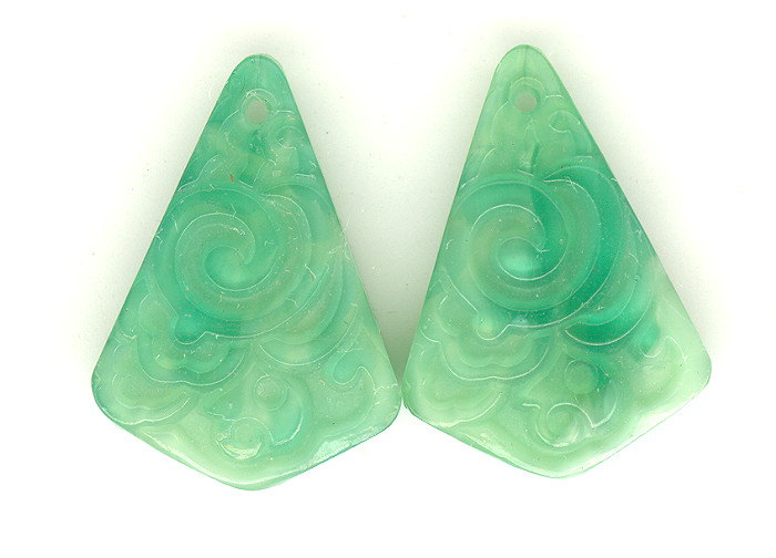 Vintage Jade Glass Pendants Antique Czech Chinese Jade Etched Carved …