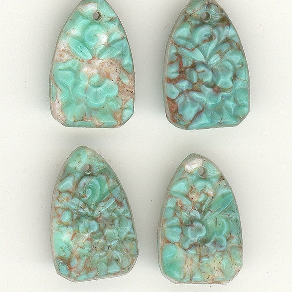 Vintage Glass Pendants 2 Antique Czech Floral Carved Turquoise Matrix True Art Deco Vintage Glass Bead Pendant 18x11x5mm P143