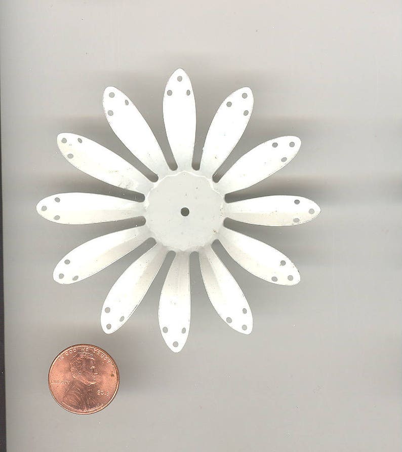 1 Large White Vintage Enameled Metal Flower 3 Inches And Is Beadable.