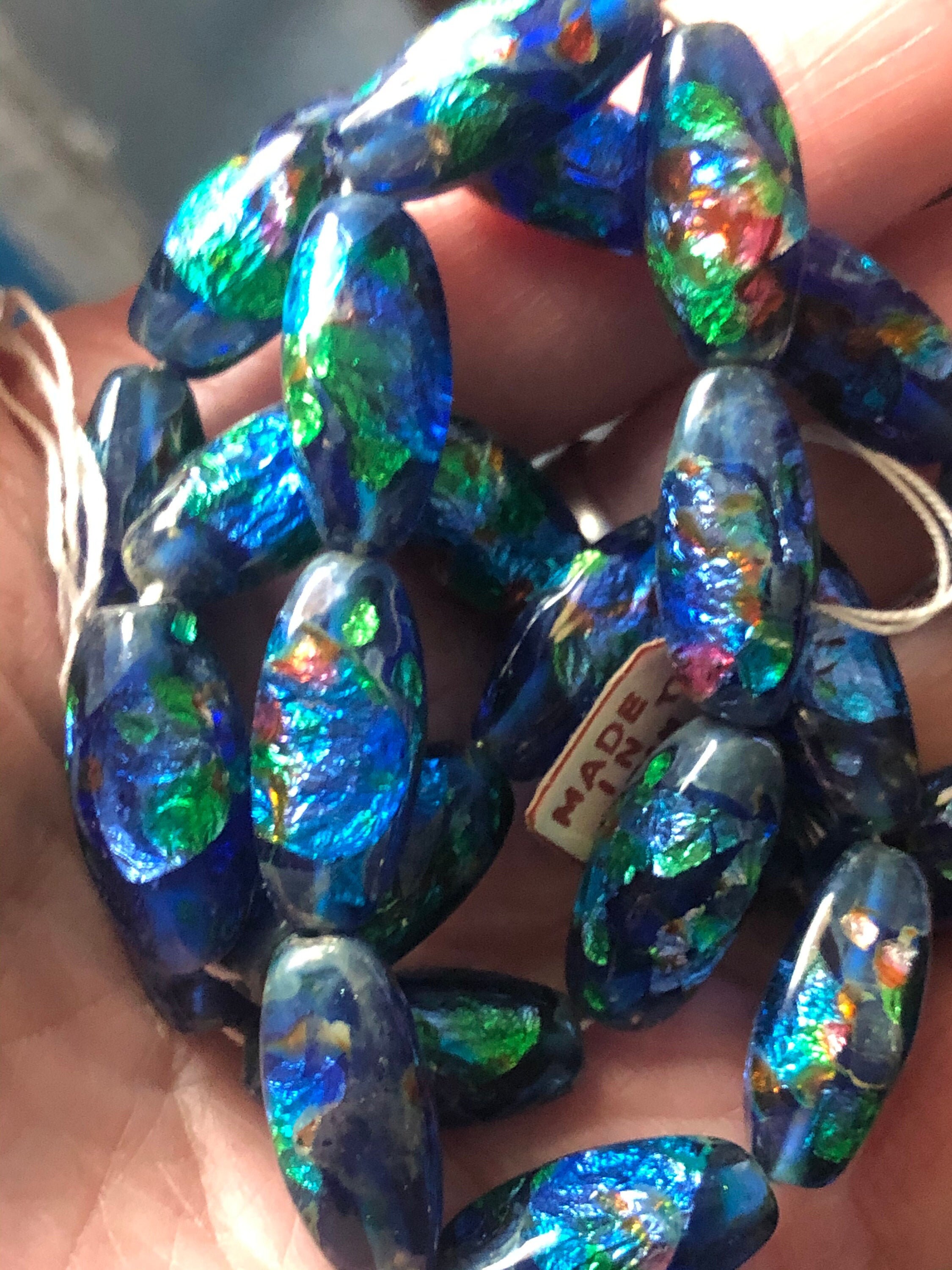 Vintage Japanese Vivid Blue Sterling Foil Glass Beads W/Multi Turquoi…