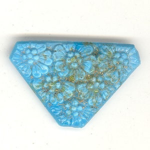 Vintage Glass Floral Cabochon Czech TURQUOISE MATRIX Carved Pressed Glass Floral Art Deco Flat Back Stone Cabochon 35x22mm No.997