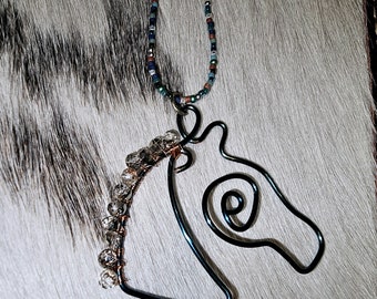 horse head wire Czech beaded necklace