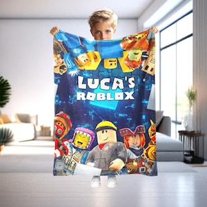 Personalized Roblox Blanket, Custom Name Gamer's Fan Throw, Gift For Grandson - Kids image 1
