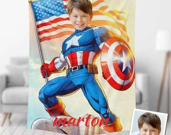 Couverture photo Captain America personnalisée : literie super-héros fabriquée aux États-Unis