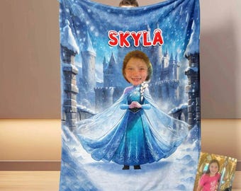 Personalized  Frozen Princess Photo Blanket: Custom Face & Name Elsa Kids Throw, Christmas 2025 Gift