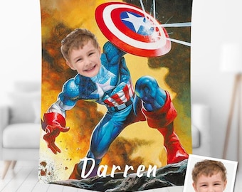 Personalisierte Superheld Foto Decke: Individuell angefertigtes Captain Portrait