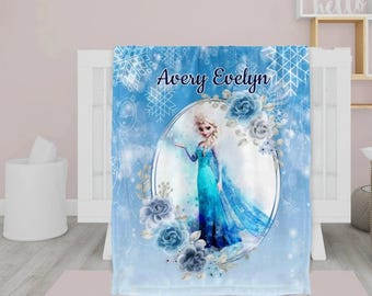 Manta personalizada - Elsa Frozen Princess Nombre personalizado Manta suave de minky o sherpa
