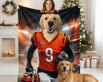 Manta personalizada con foto de perro y gato de fútbol, equipo deportivo personalizado, cara de la liga y nombre para mascota