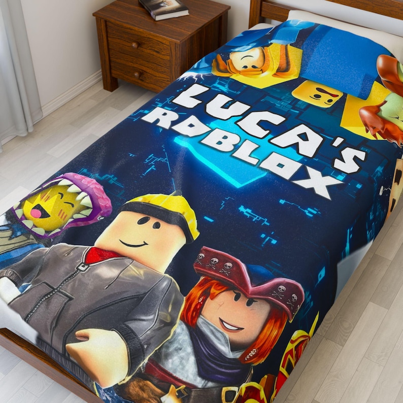 Personalized Roblox Blanket, Custom Name Gamer's Fan Throw, Gift For Grandson - Kids image 2