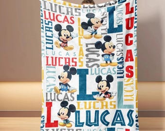 Classic Cartoon Steamboat Mickey Mouse Personalized Blanket - Custom Name Kid Throw