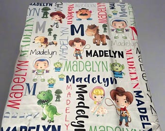 Personalized Baby Toy Story Blanket , Custom Name Newborn Cartoon Nursery Gift