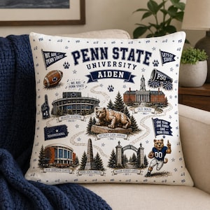 Custom College Pillow, Personalized University Dorm Decor, School Spirit Bed Decor, Graduation Alumni Gift