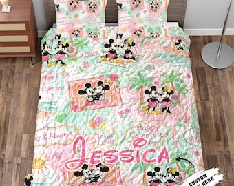Op maat gemaakte quiltset muis, 3-delige Steamboat Minnie Mickey-sprei met kussenslopen