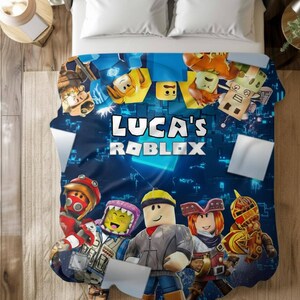 Personalized Roblox Blanket, Custom Name Gamer's Fan Throw, Gift For Grandson - Kids image 3