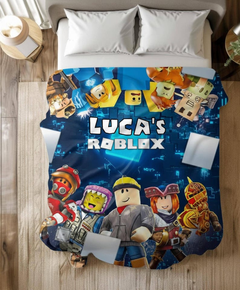 Personalized Roblox Blanket, Custom Name Gamer's Fan Throw, Gift For Grandson - Kids image 3