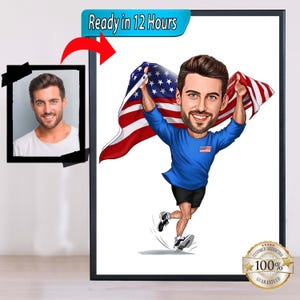 Runner Cartoon Portrait, Runner Portrait, Runner Gift, Runner Caricature, Custom Caricature, Caricature from Photo, Sports Caricature