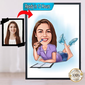 Female Author Customized Cartoon, Custom Caricature Poet Figure, Novelist Personalized Gift, Best Gift for Composer, Digital Download.