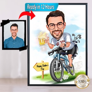 Super Dad and Son Cartoon Portrait Super Dad Portrait Papas Geschenk, Fledermaus Papa Karikatur, Fledermaus Jungenkarikatur Karikatur vom Foto