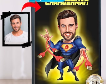Custom Superhero Caricature Portrait, Personalized Gift