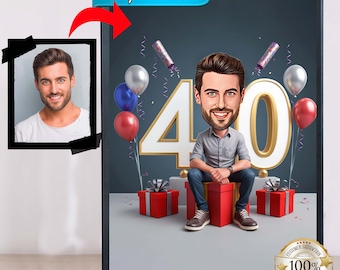 40th Birthday Caricature from Photos, Happy Birthday Cartoon Portrait Gift, Happy 40th Birthday, Caricature from photo