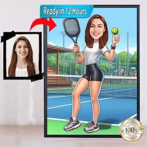 Pickleball Player Cartoon Drawing, Custom Cartoon, Cartoon Portrait Drawing, Couple Portrait, Couple Gift, Pickle ball Player