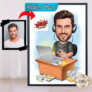 Gamer Caricature Drawing, Cartoon from Photo, Custom Portrait Drawing, Digital Art, Bobblehead Drawing, Funny Gift.