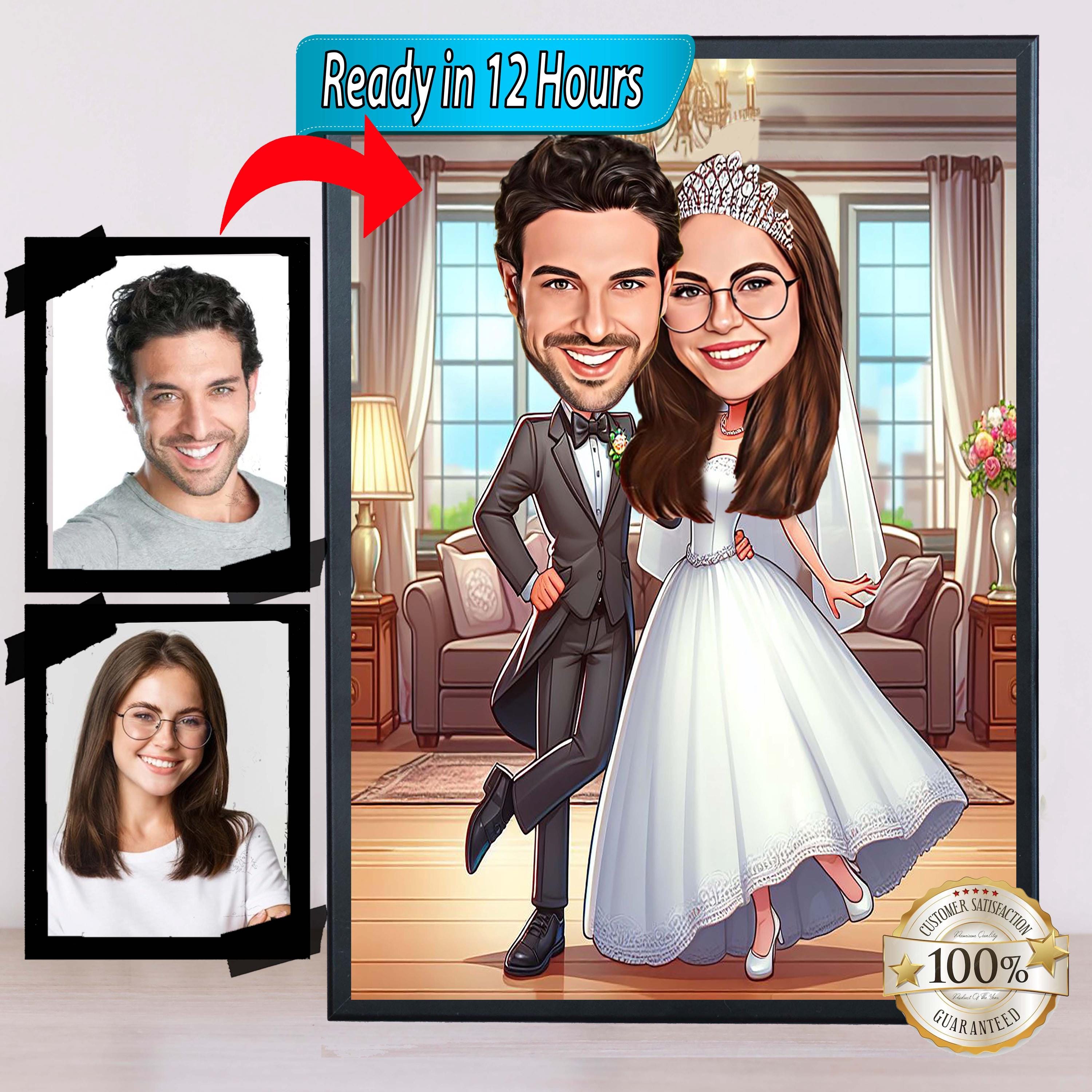 Custom Married Couple Cartoon Portrait Couple Portrait Couple Gift Wedding Caricature Wedding Portrait Custom Caricature, Wedding Invitation