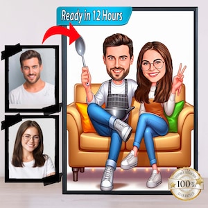 Custom Couple Cartoon Portrait, Couple Portrait, Couple Caricature, Couple Gift, , Family Portrait gift, Custom Caricature, Anniversary Gift