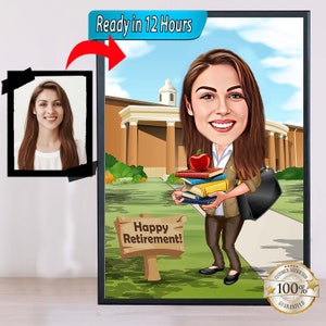 Female Teacher Retirement Caricature, Retirement Caricature, Retirement Gift, Happy Retirement Cartoon Teacher Cartoon Drawing, Gift For Her