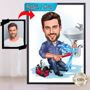Plumber Cartoon Portrait, Funny Caricature, Plumber Gift, Plumber Cartoon, Plumber Caricature from Photo, Funny Plumber Gift
