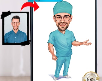 Benutzerdefinierte männliche Arzt Karikatur Porträt, personalisiertes Geschenk (Digitaler Download)