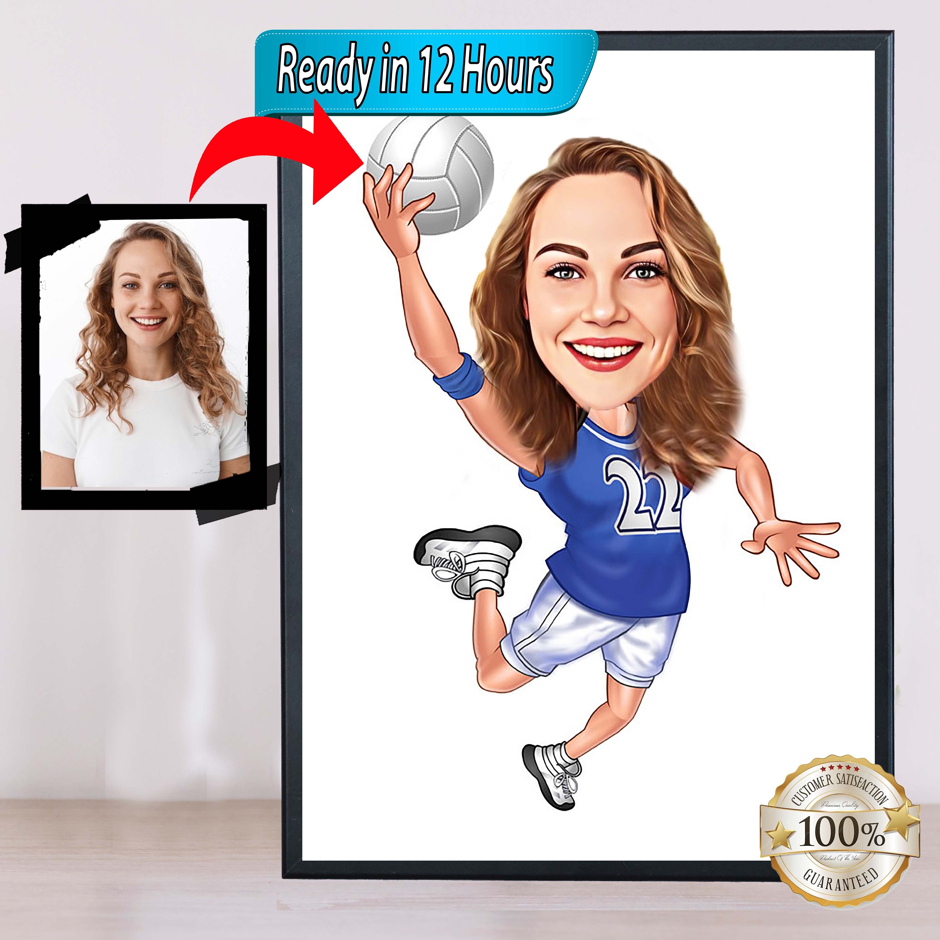 Female Handball Player Caricature - Personalized Athletic Portrait Gift for Her. Sports Enthusiast, Handball Passion, and Whimsical.