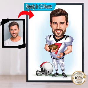 Football Cartoon Portrait, Football Portrait, Football Gift, American Football Caricature, Custom Caricature, Caricature from Photo