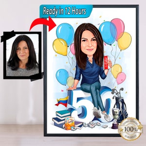 Karikatuur van 50e verjaardag van foto's, gelukkige verjaardag cartoon portret cadeau, gelukkige 50e verjaardag, karikatuur van foto