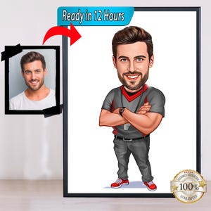 Caricatura di allenatore di calcio, regalo per allenatore di calcio, ritratto di cartone animato di allenatore personalizzato, caricatura di allenatore, caricatura da foto