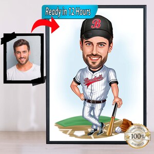 Baseball Player Cartoon Portrait, Baseball Caricature, Gift for Baseball Player, Baseball Cartoon, Caricature from Photo, Baseball