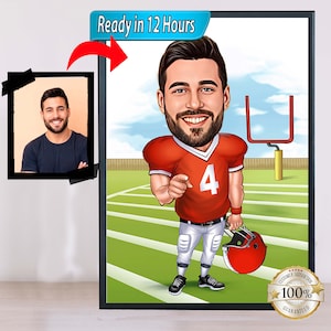 Ritratto di cartone animato di football, ritratto di football, regalo di football, caricatura di football americano, caricatura personalizzata, caricatura da foto