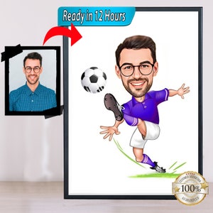 Fußball Karikatur, Fußballspieler Cartoon Porträt, Fußballspieler Geschenke, Fußballspieler Karikatur vom Foto, Fußball Porträt Geschenk