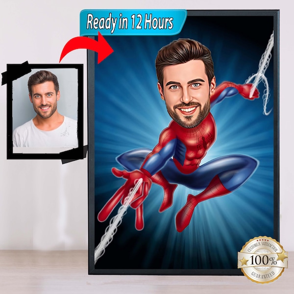 Custom Superhero Caricature Portrait, Hand-Drawn Digital Art