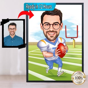 Football Cartoon Portrait, Football Portrait, Football Gift, American Football Caricature, Custom Caricature, Caricature from Photo