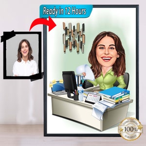 Büroangestellte Karikaturporträt, Büroangestellte-Karikatur, Geschenk für weiblichen Büroangestellten, lustige Büroangestellte-Karikatur vom Foto