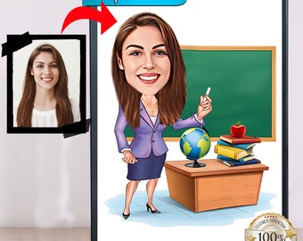 Custom Teacher Caricature Portrait from Photo (Digital Download)