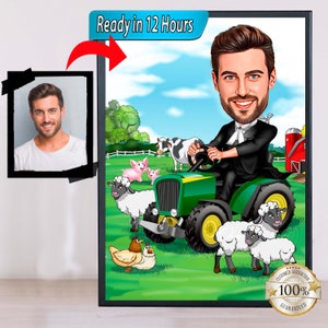 Farmer Cartoon Portrait, Funny Farmer Caricature, Farmer Gift, Farmer Cartoon, Farmer Caricature from Photo