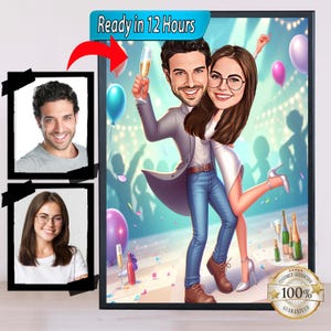 Retrato de caricatura de pareja bailando personalizado, retrato de pareja, regalo de pareja, caricatura de pareja, retrato familiar, caricatura de motociclista, regalo de aniversario
