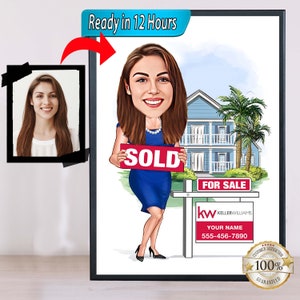 Retrato de caricatura de agente inmobiliario femenino, caricatura de agente inmobiliario, regalo de agente inmobiliario, caricatura de bienes raíces, retrato de agente inmobiliario, caricatura de agente inmobiliario a partir de una foto