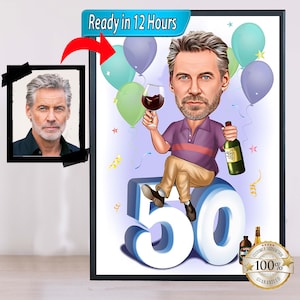 Caricatura de cumpleaños número 50 a partir de una foto, idea de regalo de cumpleaños, regalo de cumpleaños número 80, regalo de cumpleaños número 70, regalo de cumpleaños número 60, regalo de cumpleaños número 50