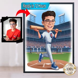 Chicago Cubs Cartoon-Porträt, benutzerdefinierte Baseballspieler-Karikaturzeichnung vom Foto, Geschenk für Baseballspieler-Baseballtrainer-Karikatur.