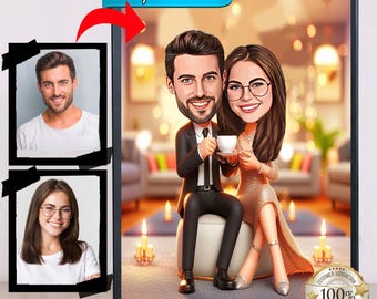 Custom Couple Cartoon Portrait, Couple Portrait, Couple Caricature, Couple Gift, Family Portrait gift, Custom Caricature, Anniversary Gift