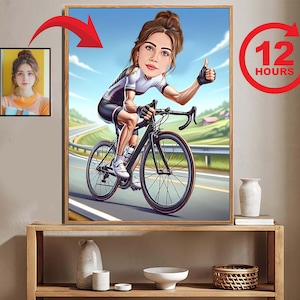 Personalized Cyclist Cartoon Portrait, Biker Portrait Cyclist Gift Cyclist Caricature Custom Caricature Caricature from Photo Cyclist gifts