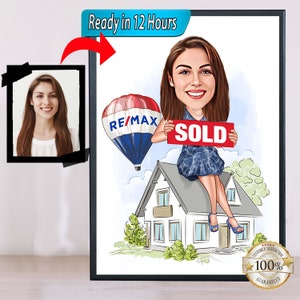 Female Realtor Caricature Portrait, Realtor Caricature, Realtor Gift, Real Estate Cartoon, Realtor Portrait, Realtor Caricature from Photo